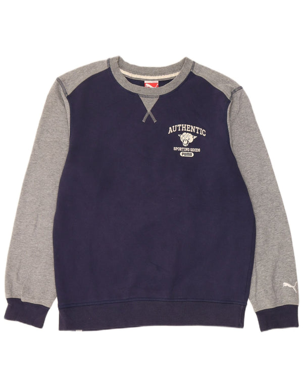 Puma moletom gráfico masculino jumper médio azul marinho algodão colorblock