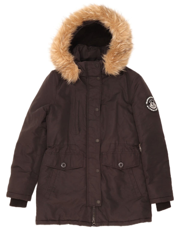 Superdry Womens Hooded Loose Fit Padded Jacket UK 8 Small Black Nylon