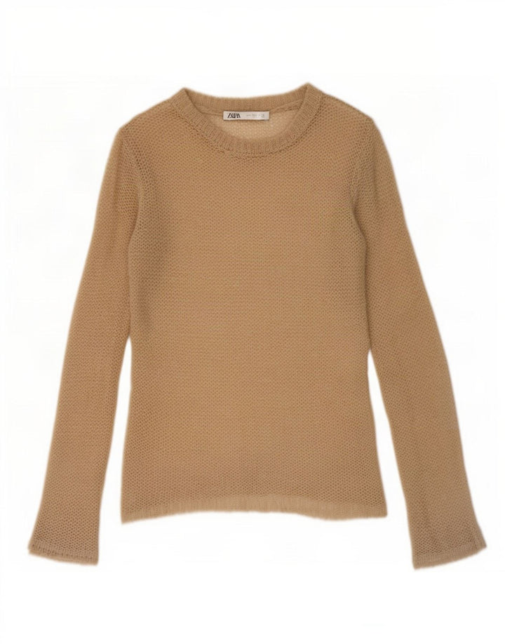 Zara Top feminino transparente manga comprida Reino Unido 10 pequeno bege
