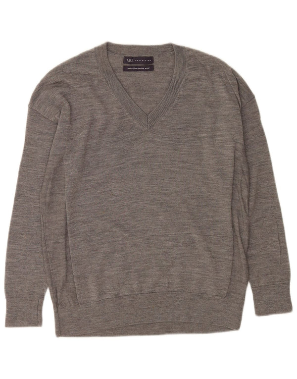 Suéter feminino Marks & Spencer com decote em V grande Reino Unido 6 XS cinza