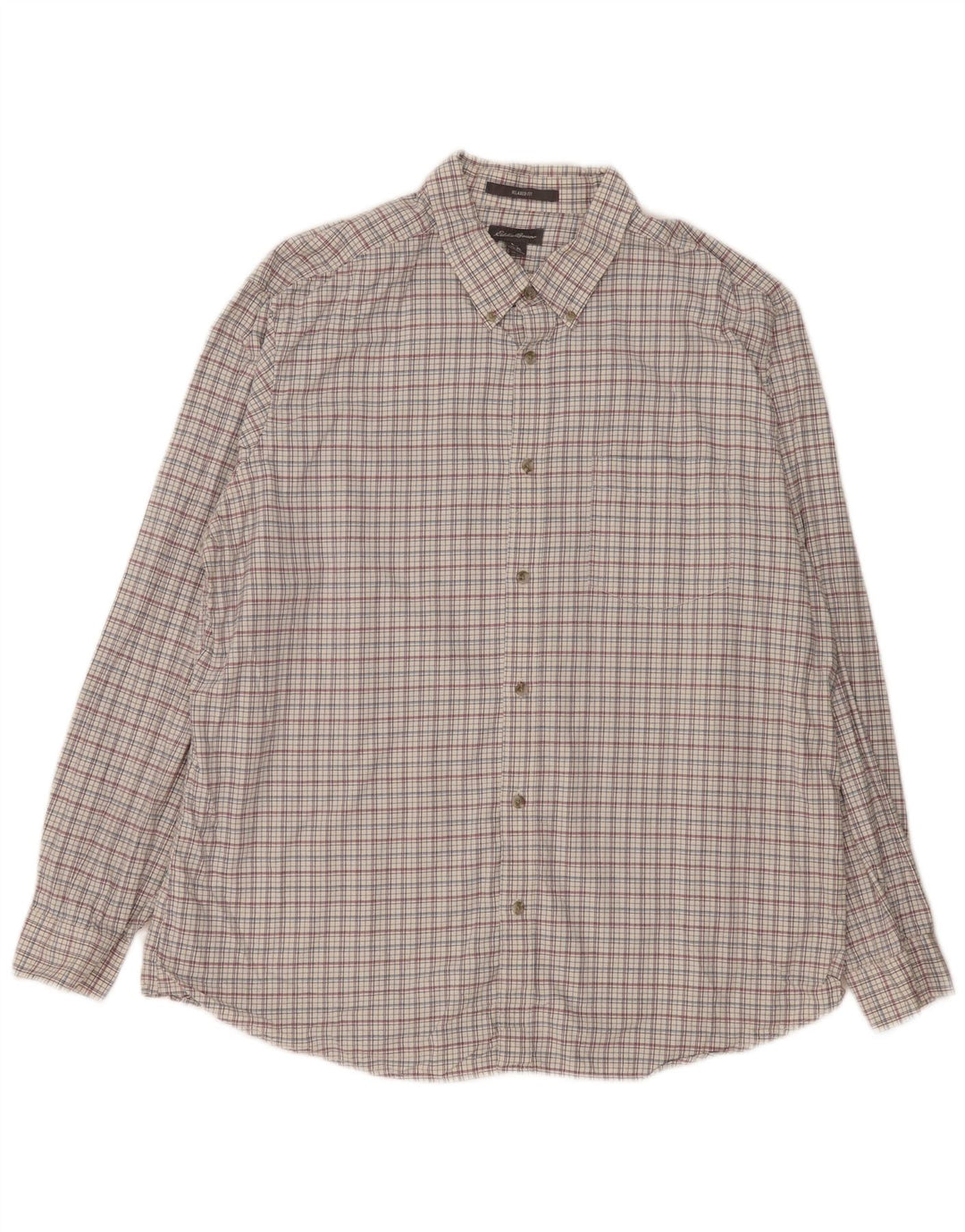 Camisa masculina Eddie Bauer de ajuste relaxado XL branco xadrez algodão