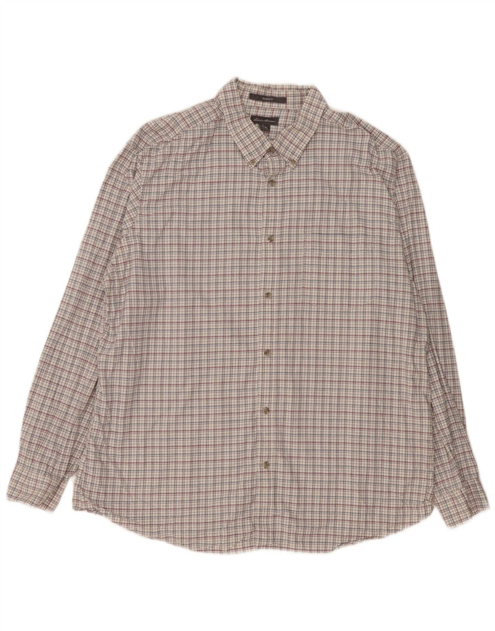 Camisa masculina Eddie Bauer de ajuste relaxado XL branco xadrez algodão