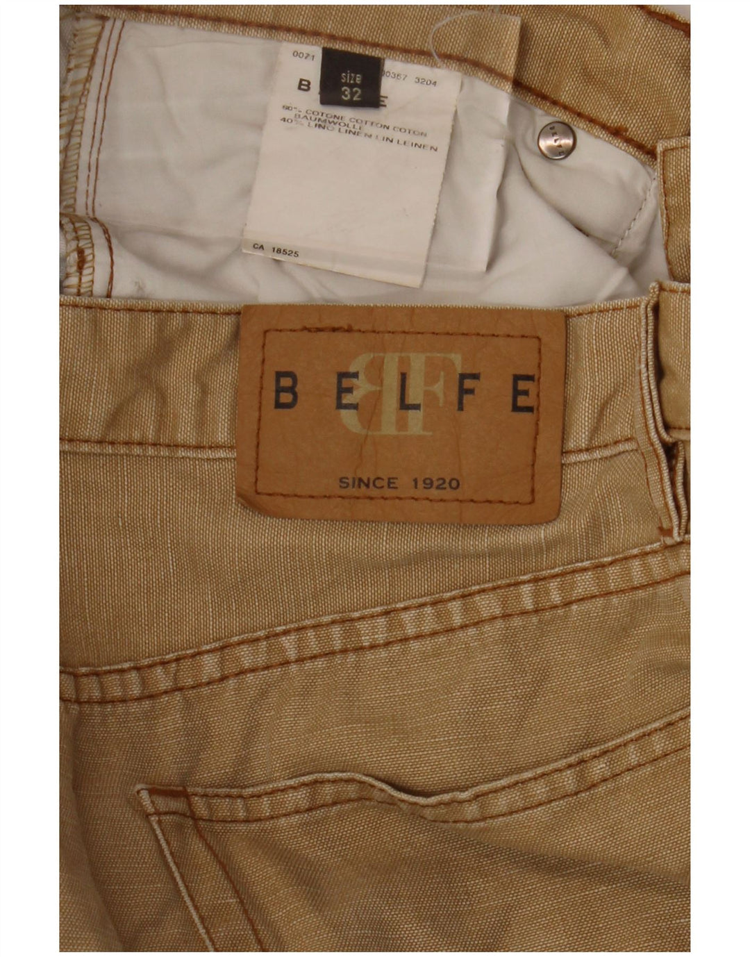 Calça casual reta masculina BELFE W32 L29 algodão bege