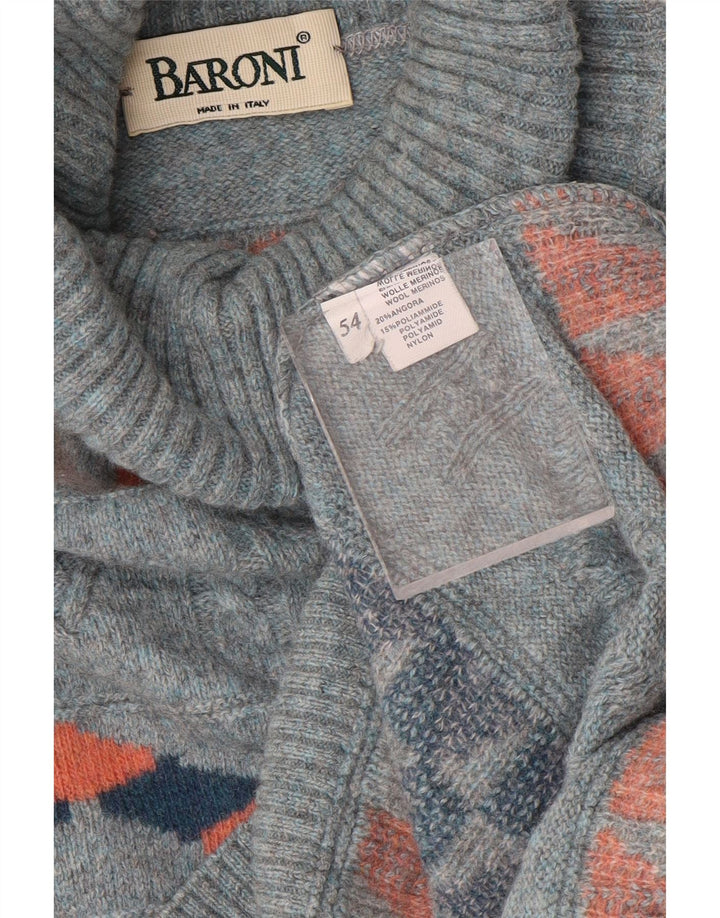 Suéter masculino Baroni com gola redonda IT 54 XL lã geométrica azul