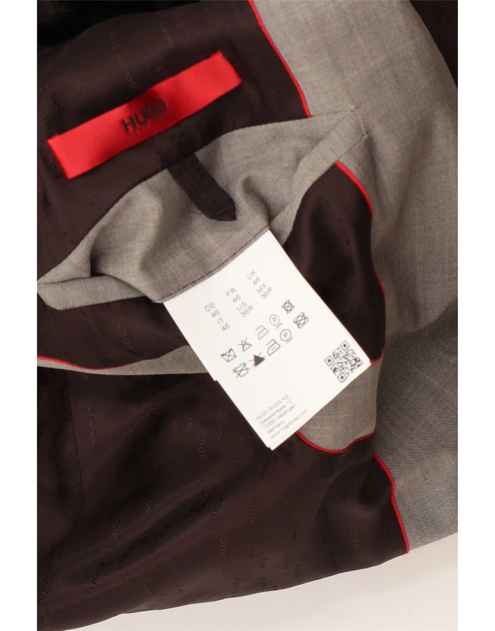 Jaqueta blazer masculina Hugo Boss com 2 botões UE 46 pequena lã cinza