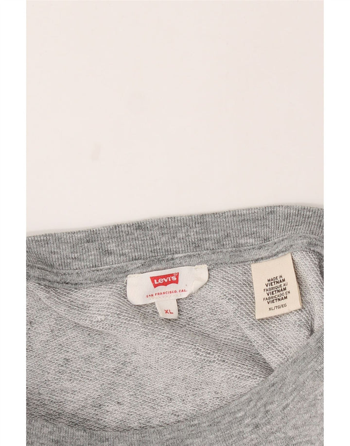 LEVI'S Womens Graphic Sweatshirt Jumper UK 18 XL Grey Flecked Cotton Vintage Levi's and Second-Hand Levi's from Messina Hembry 