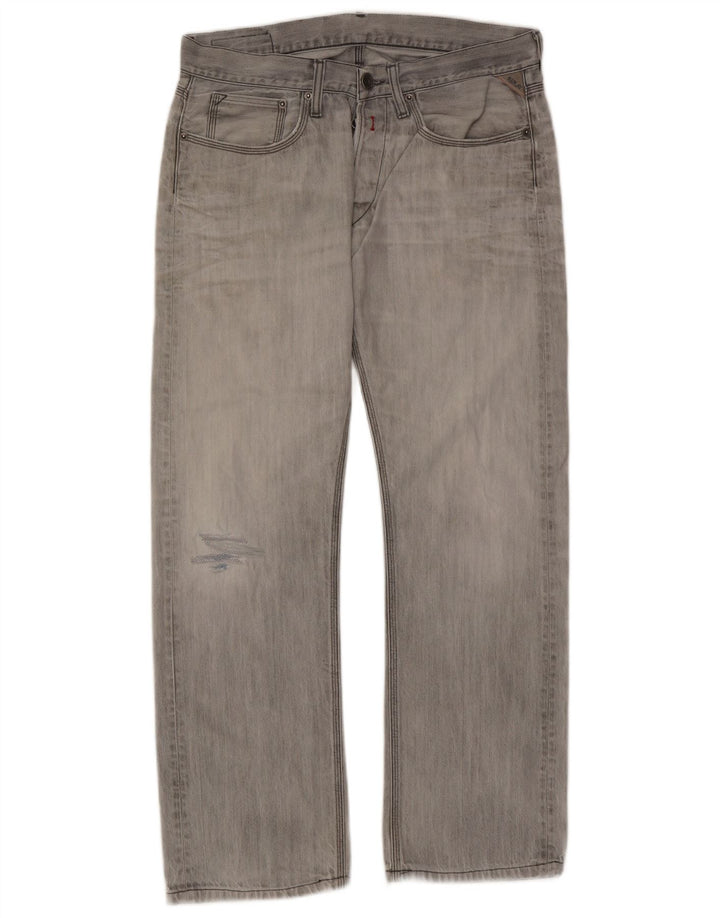 Replay Jeans masculino desgastado reto W33 L32 algodão cinza