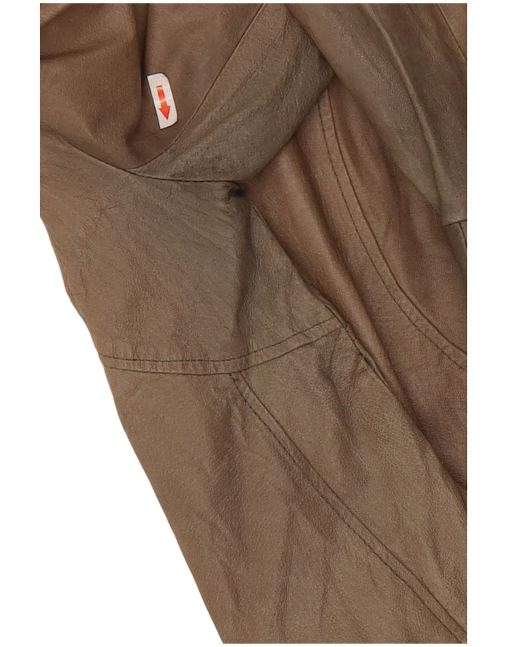 Jaqueta de couro vintage feminina UK 10 pequena bege