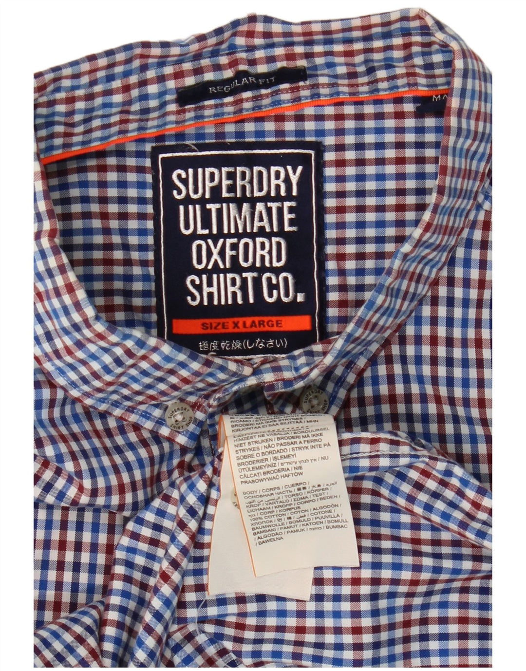 Camisa masculina Superdry Regular Fit XL azul algodão guingão
