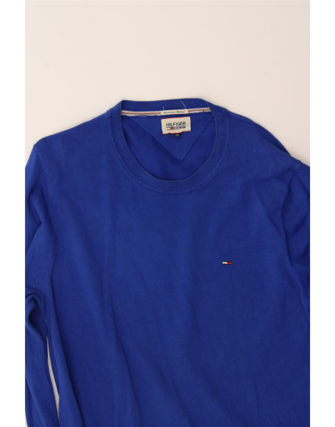 TOMMY HILFIGER Mens Crew Neck Jumper Sweater XL Blue Cotton Vintage Tommy Hilfiger and Second-Hand Tommy Hilfiger from Messina Hembry 