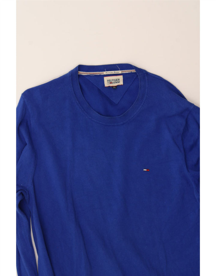 TOMMY HILFIGER Mens Crew Neck Jumper Sweater XL Blue Cotton Vintage Tommy Hilfiger and Second-Hand Tommy Hilfiger from Messina Hembry 