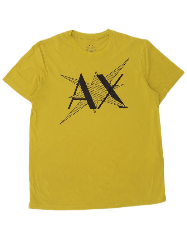 Camiseta masculina Armani Slim Fit com estampa gráfica de algodão amarelo médio