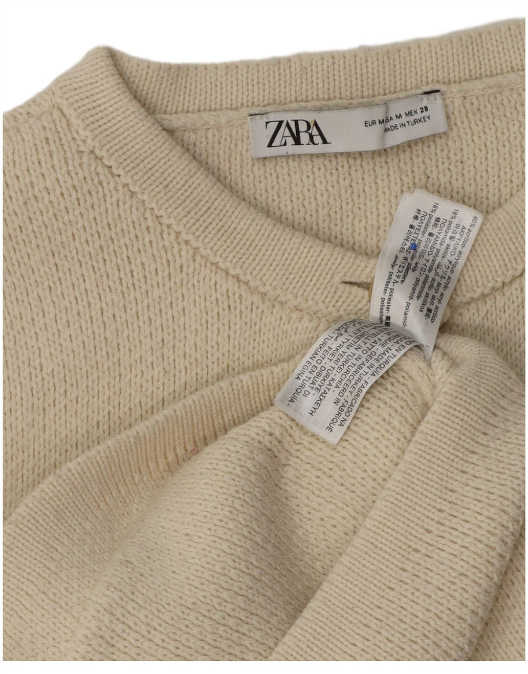 Zara Suéter Cardigan Crop Feminino UK 14 Médio Off White