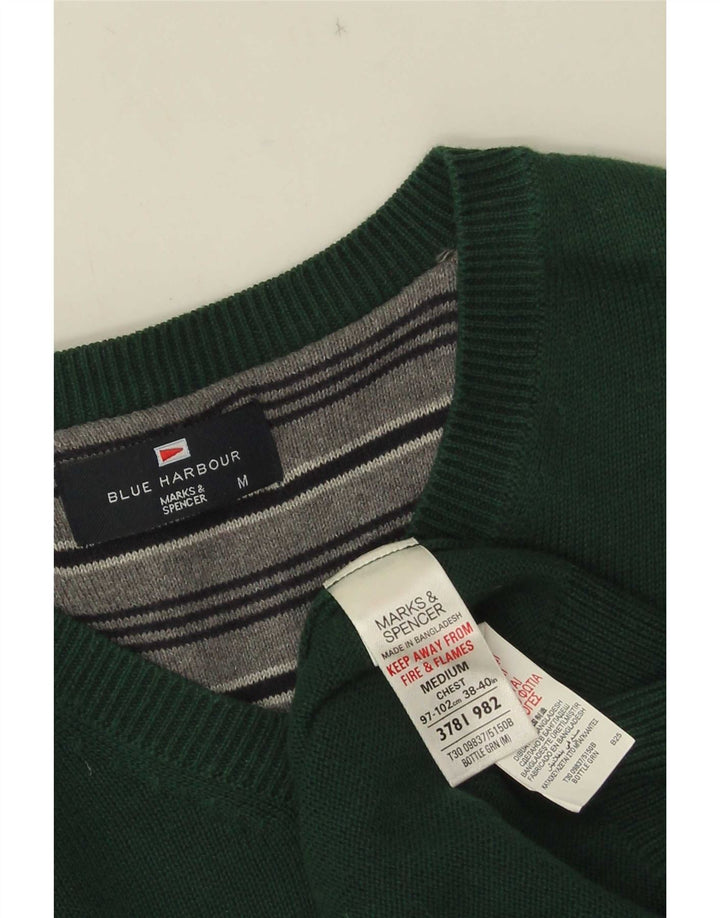 Suéter masculino Marks & Spencer Blue Harbor com decote em V, algodão verde médio