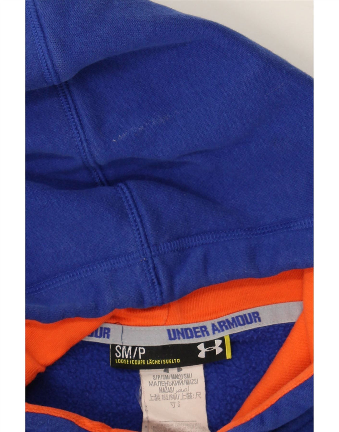 UNDER ARMOUR Mens Graphic Hoodie Jumper Small Blue Cotton Vintage Under Armour and Second-Hand Under Armour from Messina Hembry 