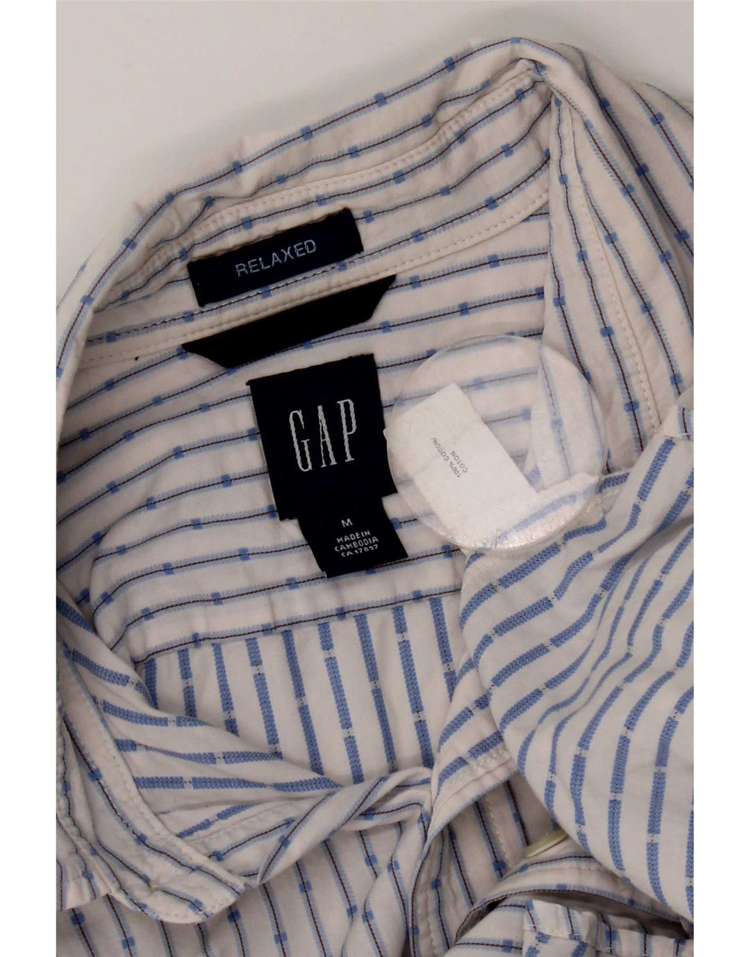 Camisa masculina de manga curta e ajuste relaxado da Gap, algodão listrado branco médio