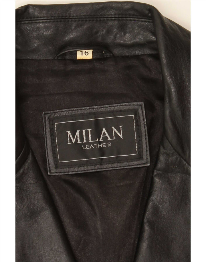Jaqueta blazer feminina de couro com 2 botões Milan UK 16 grande preta