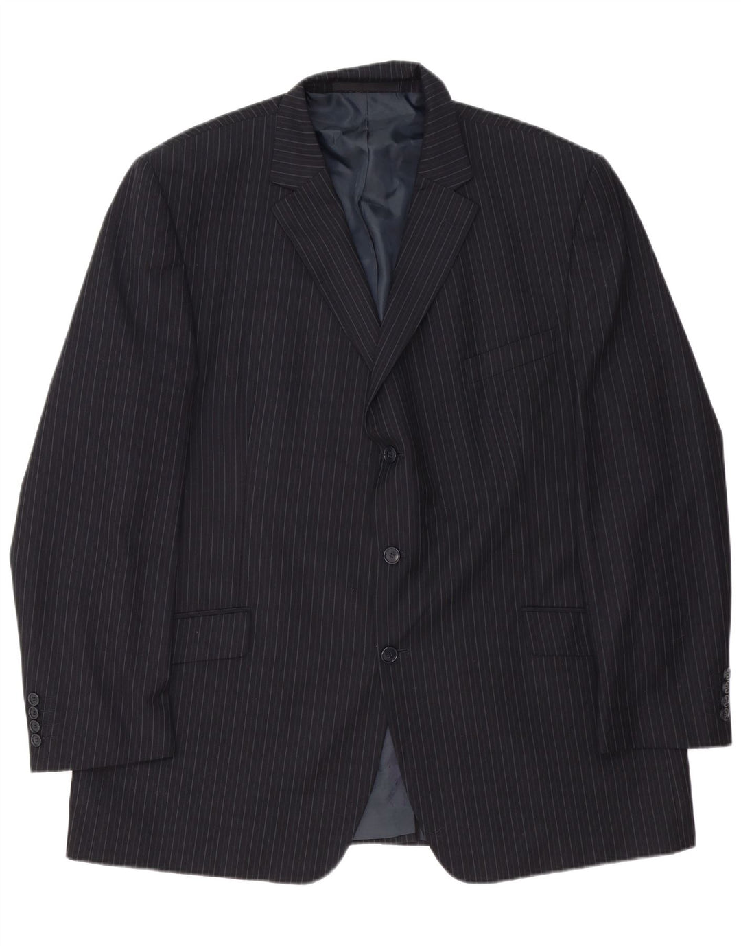 Jaqueta blazer masculina de 3 botões Marks & Spencer Reino Unido 48 2XL risca de giz azul marinho
