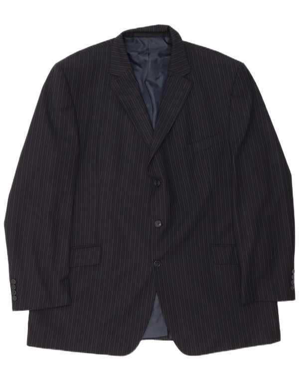 Jaqueta blazer masculina de 3 botões Marks & Spencer Reino Unido 48 2XL risca de giz azul marinho
