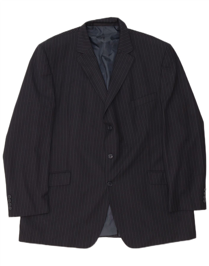 Jaqueta blazer masculina de 3 botões Marks & Spencer Reino Unido 48 2XL risca de giz azul marinho