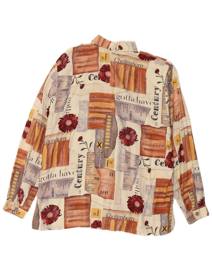 Blusa feminina vintage com estampa gráfica UE 40 médio bege patchwork viscose