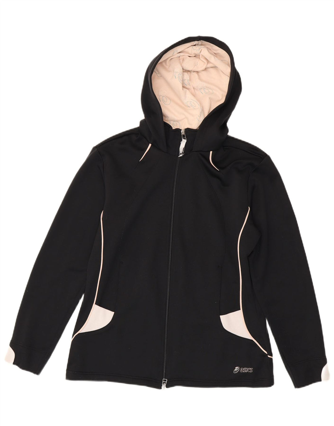 Suéter feminino Asics com capuz e zíper Reino Unido 14 bloco colorido preto médio