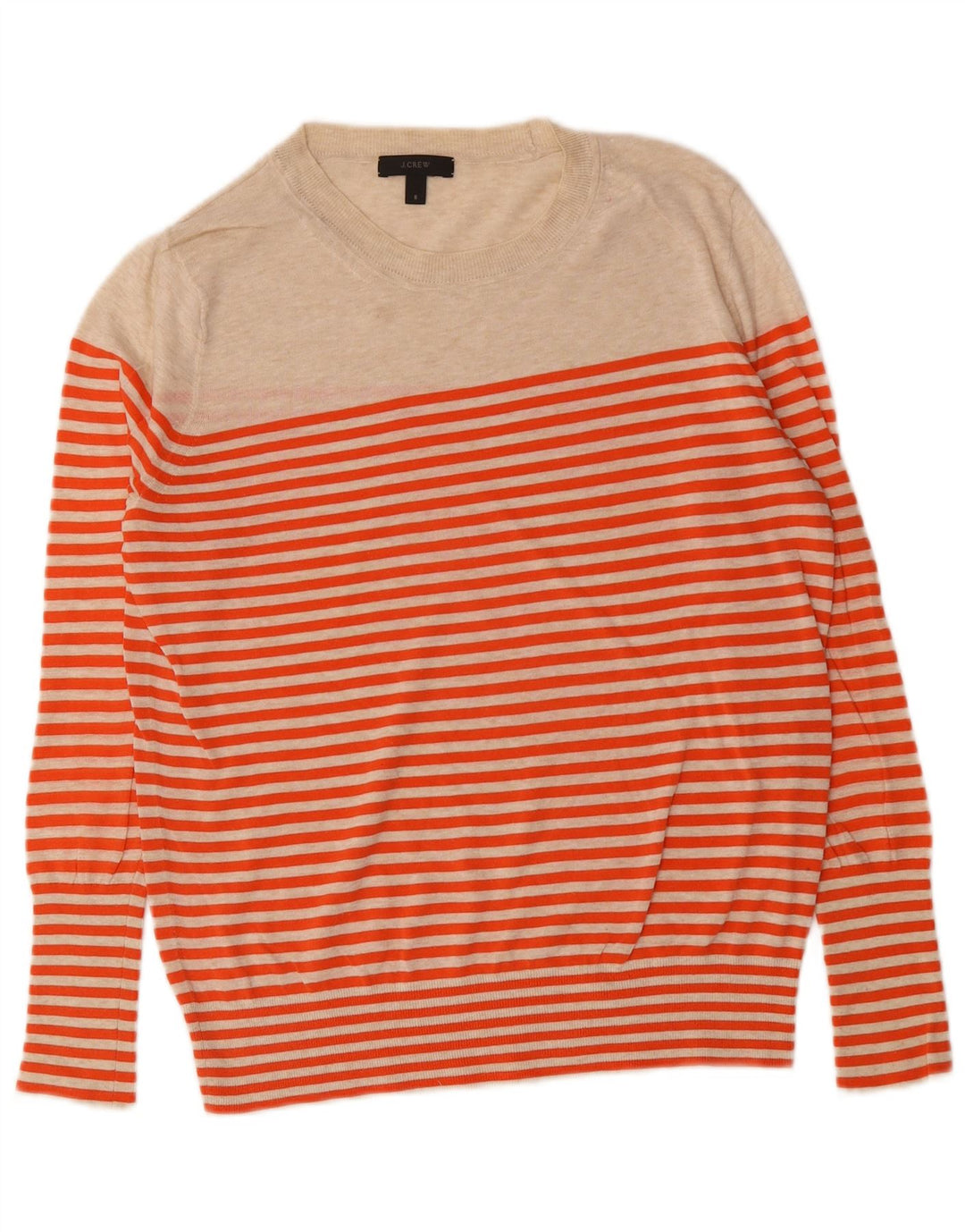 J. Crew Suéter feminino com gola redonda EUA 6 algodão listrado bege médio
