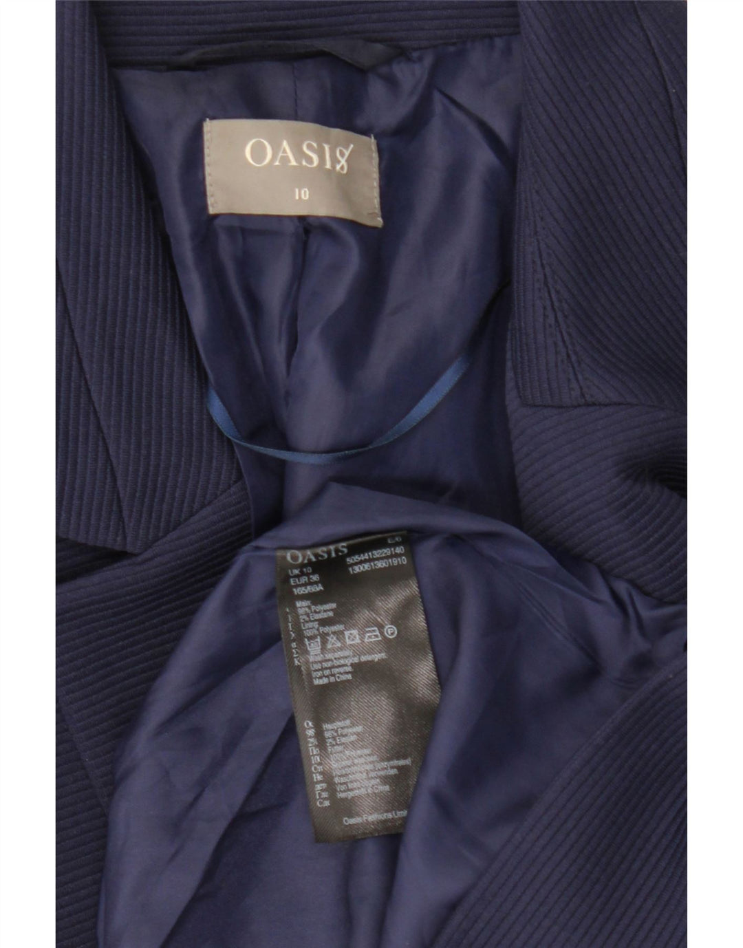 Jaqueta blazer aberta feminina Oasis UK 10 poliéster azul marinho pequeno