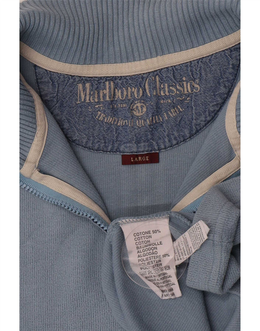 Marlboro Classics Suéter masculino com zíper e gola 15-16 anos grande azul