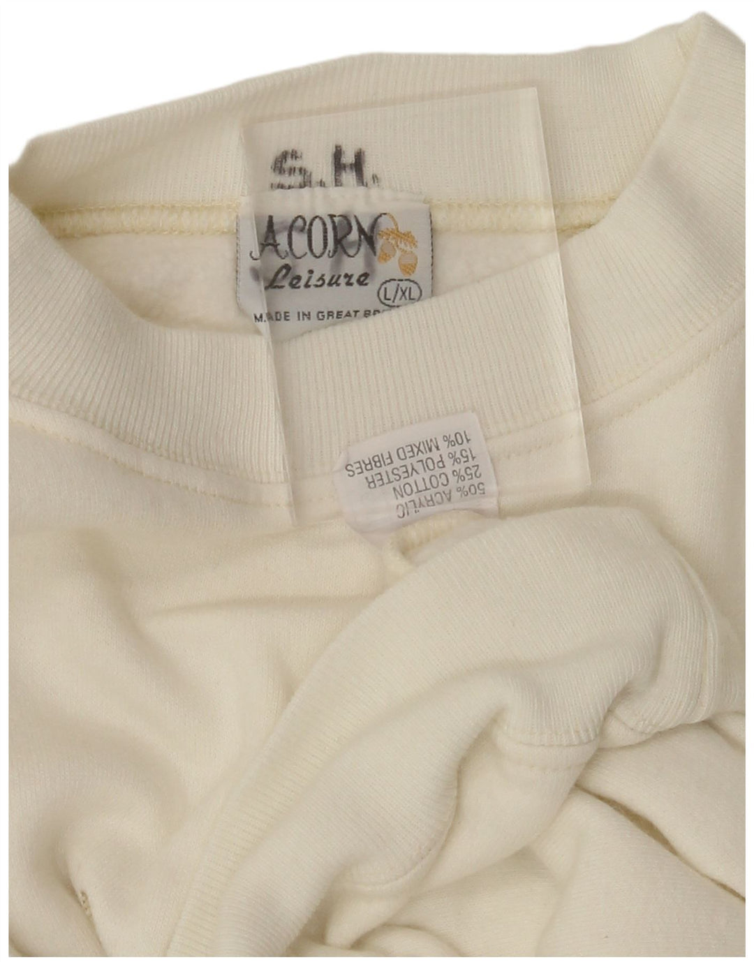 Suéter feminino ACORN com gola redonda Reino Unido 16 grande acrílico branco