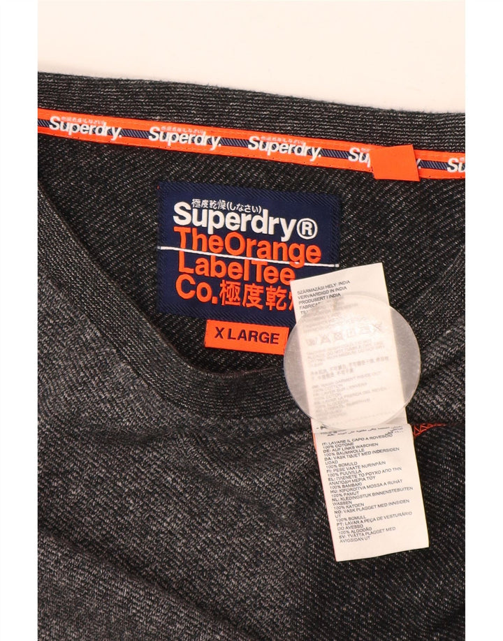 Superdry Mens Top Manga Longa XL Cinza Algodão Flecked