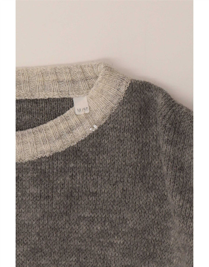 Suéter vintage masculino com gola redonda EU 50 cinza médio colorblock clássico