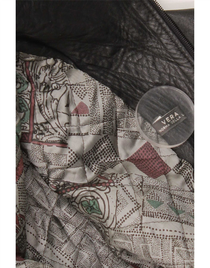 Jaqueta de couro vintage para meninas de 7 a 8 anos, couro preto médio
