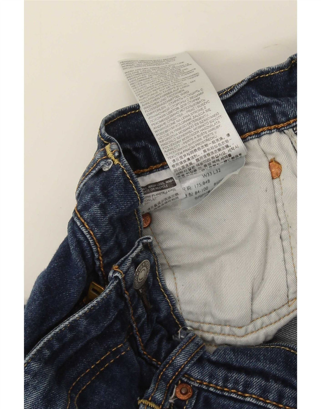 Calça jeans reta feminina Levi's desgastada W33 L32 algodão azul
