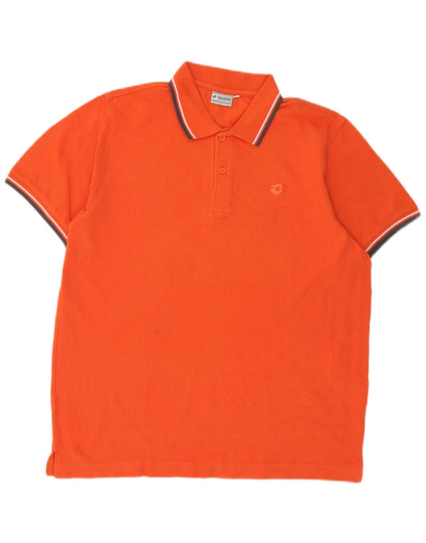 Lotto Mens Polo Shirt XL Orange Striped Cotton