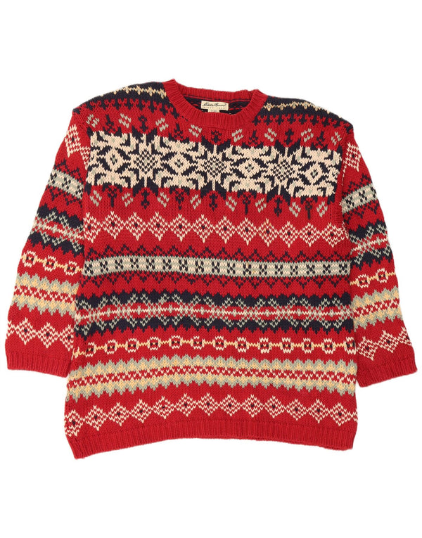 Suéter feminino Eddie Bauer com gola redonda Reino Unido 18 XL vermelho Fair Isle algodão
