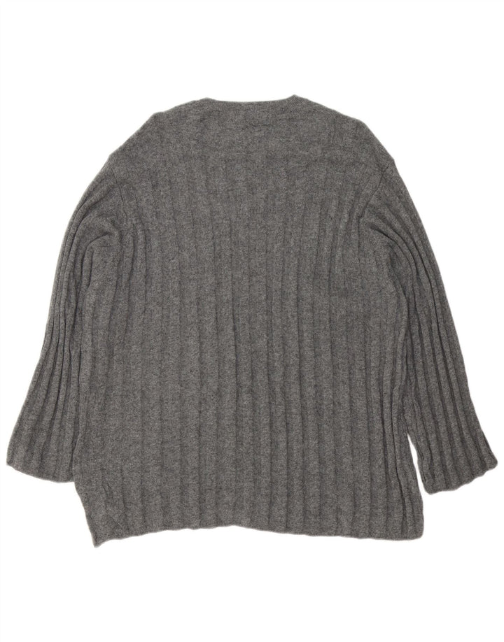 Suéter feminino Zara Longline com gola redonda grande Reino Unido 16 grande cinza