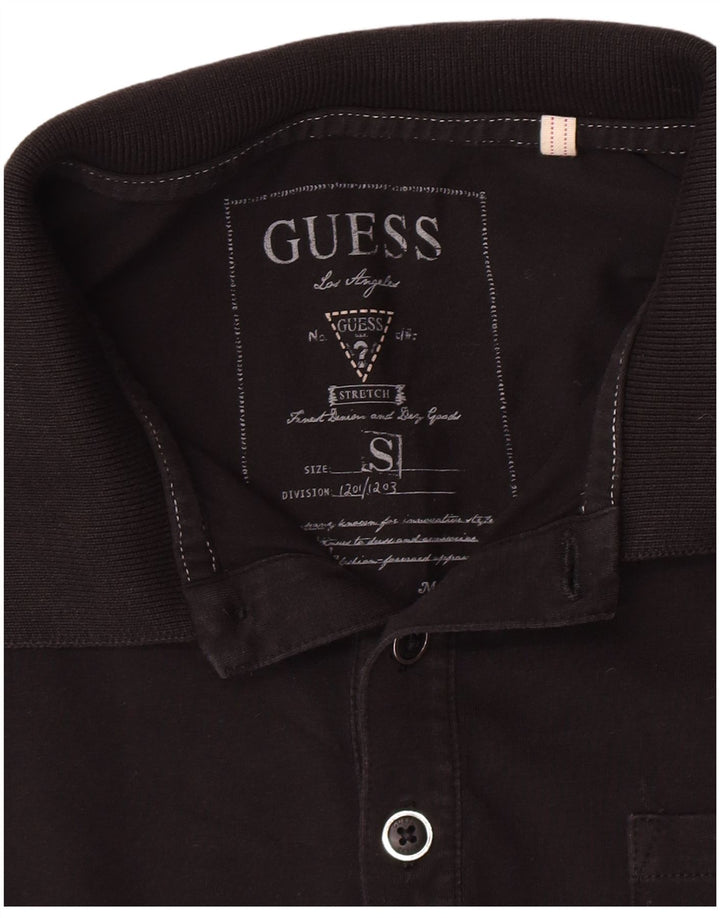Guess Camisa polo masculina de manga comprida pequena preta