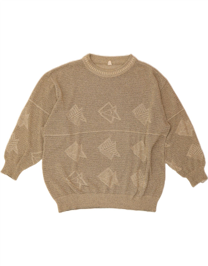 VINTAGE Mens Boat Neck Jumper Sweater XL Beige Geometric Cotton Vintage Vintage and Second-Hand Vintage from Messina Hembry 