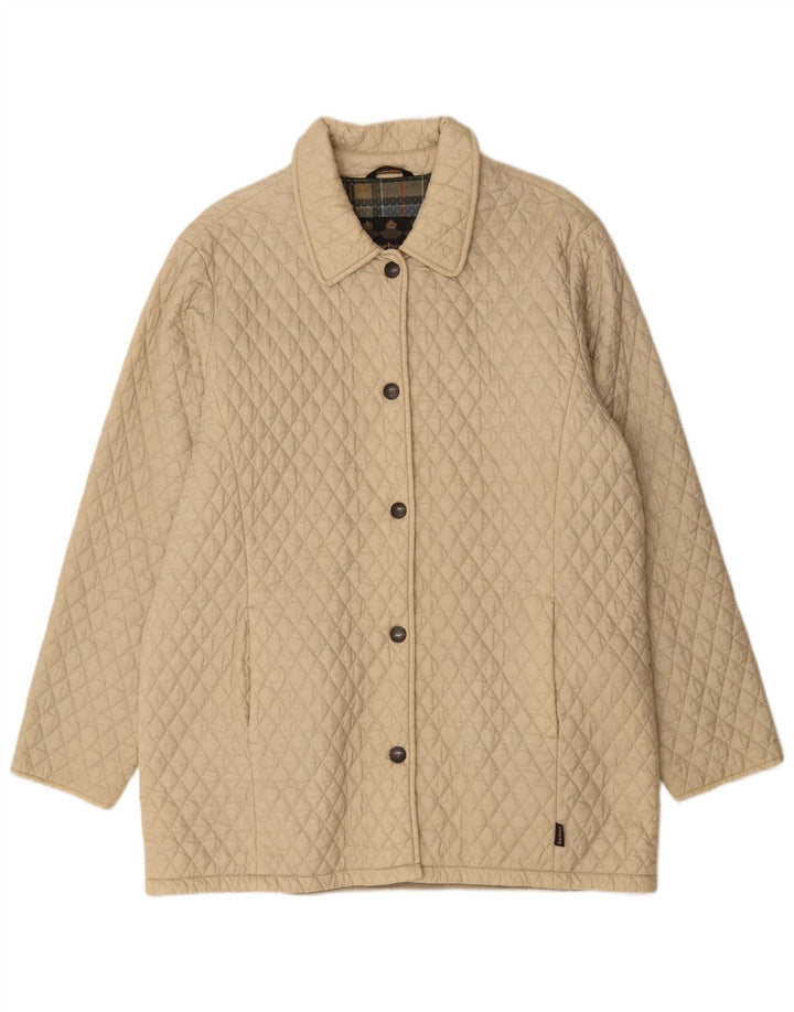 Sobretudo acolchoado feminino Barbour UK 16 grande poliamida bege