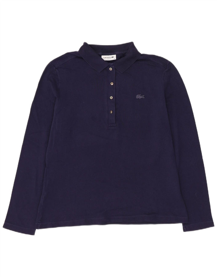 Lacoste camisa polo feminina de manga comprida slim fit tamanho 44 grande azul marinho