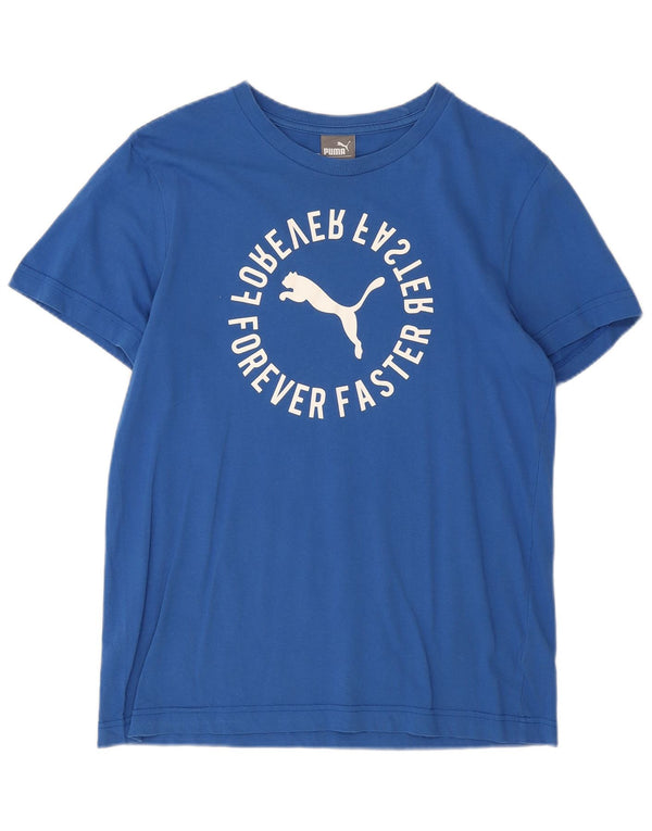 Puma Mens Graphic T-Shirt Top Grande Algodão Azul