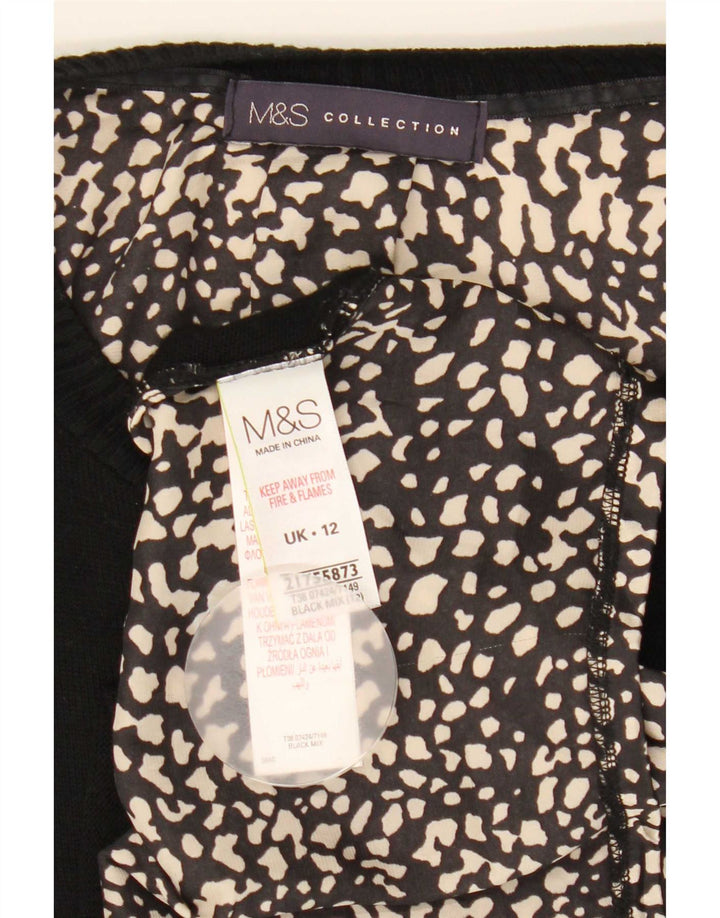 Top feminino Marks & Spencer de manga comprida UK 12 médio preto com estampa animal