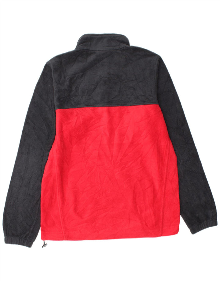 Suéter de lã Columbia masculino com zíper e gola pequena em poliéster vermelho colorblock