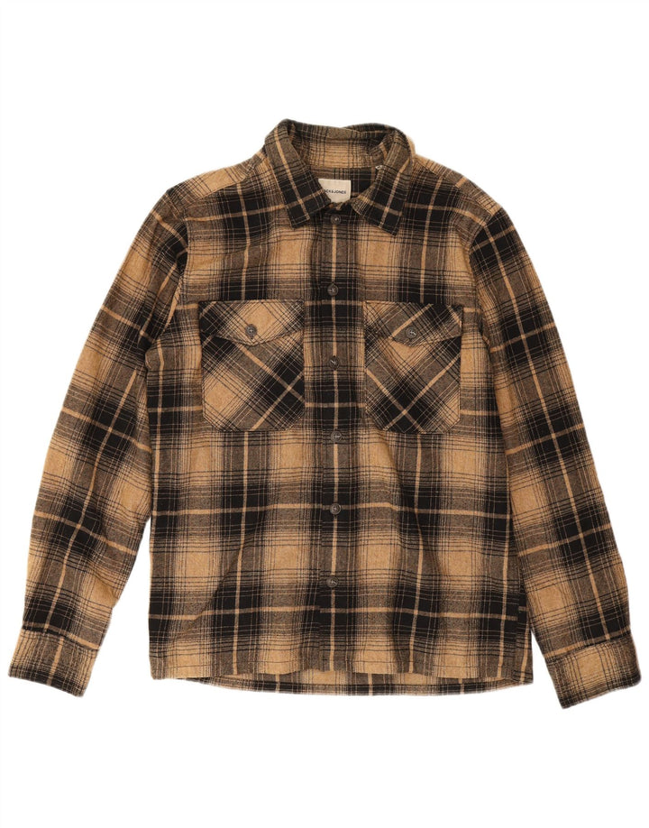 Camisa masculina de flanela Jack & Jones de algodão xadrez marrom médio