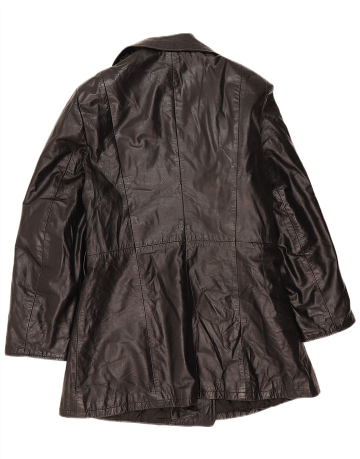 Casaco feminino vintage de couro com peito duplo IT 44 médio preto