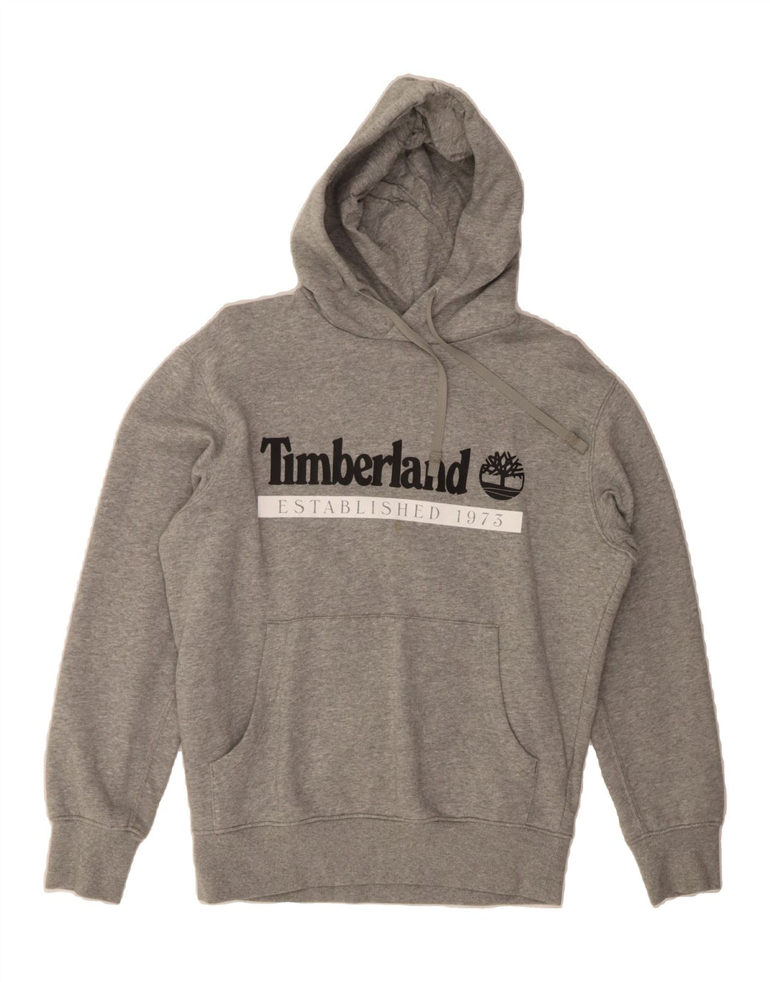 TIMBERLAND Mens Regular Fit Graphic Hoodie Jumper Small Grey Cotton Vintage Timberland and Second-Hand Timberland from Messina Hembry 