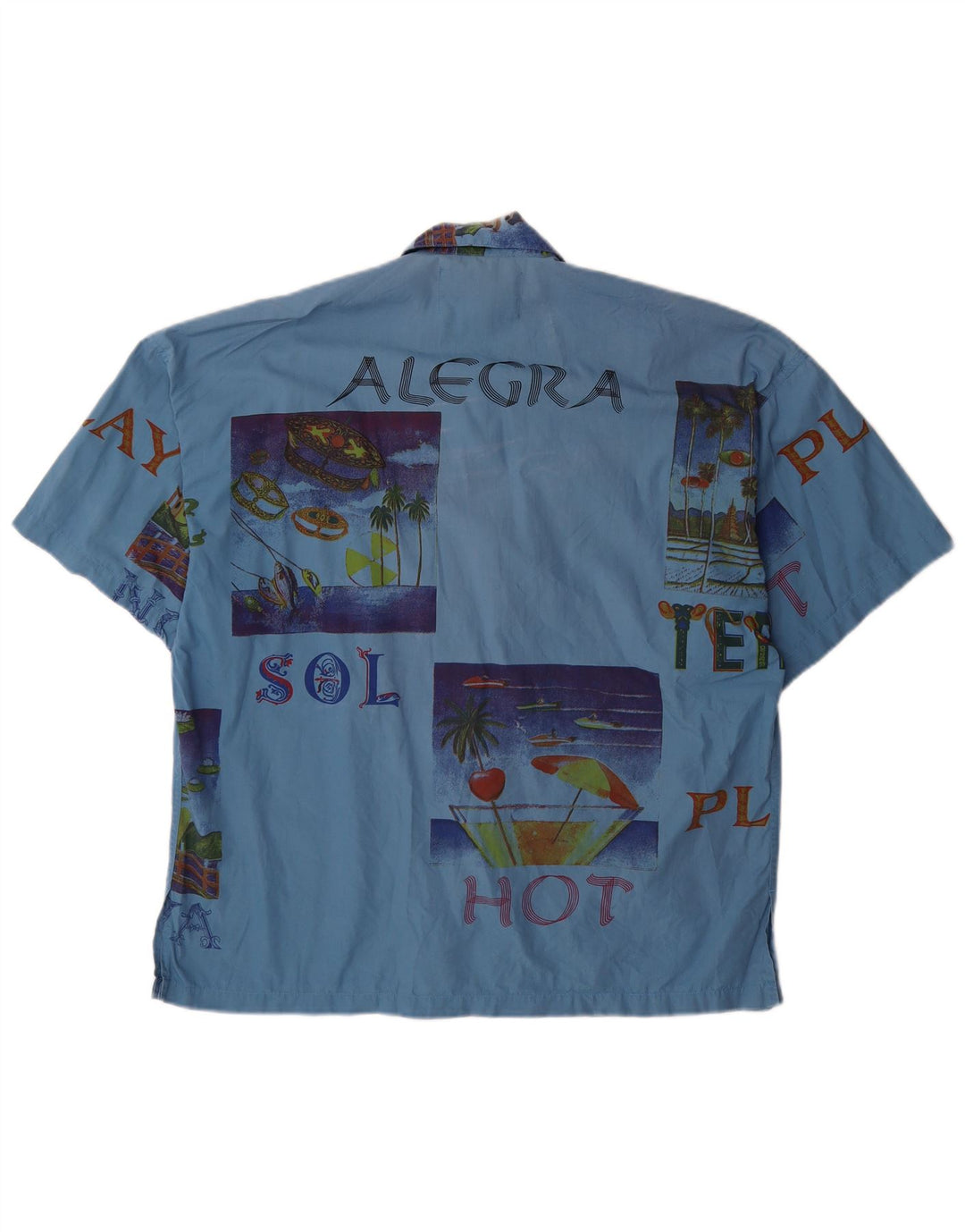 TERRANOVA Camisa masculina gráfica de manga curta azul médio patchwork algodão