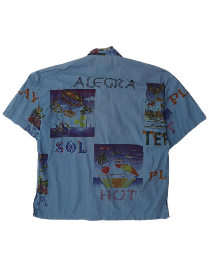 TERRANOVA Camisa masculina gráfica de manga curta azul médio patchwork algodão