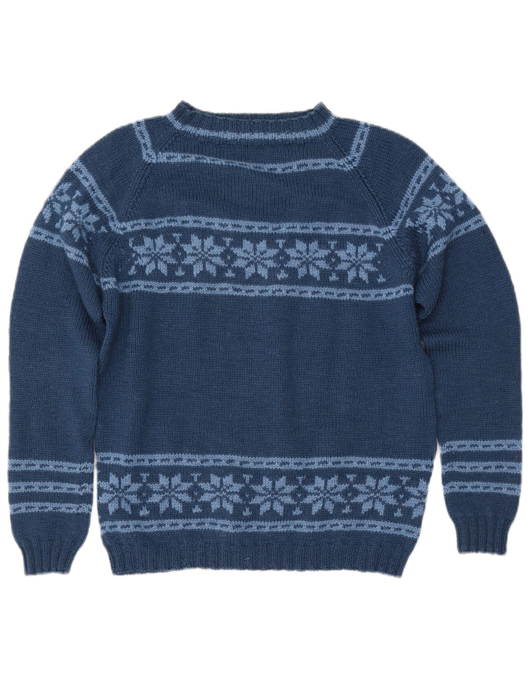 Suéter feminino VINTAGE com gola canoa Reino Unido 12 médio azul marinho Fair Isle